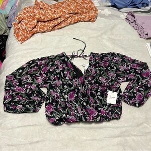 Japna Black and Purple Floral Blouse